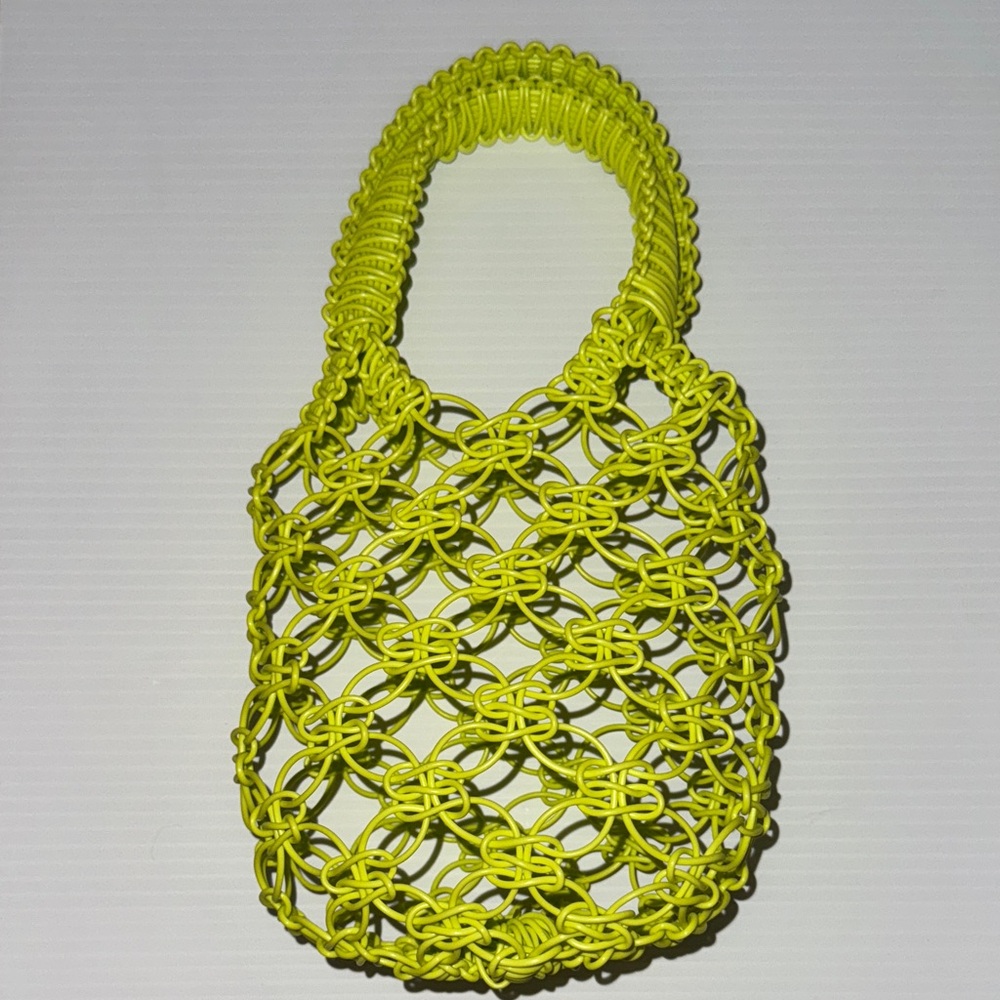 Zara Neon Yellow Woven Tote Bag